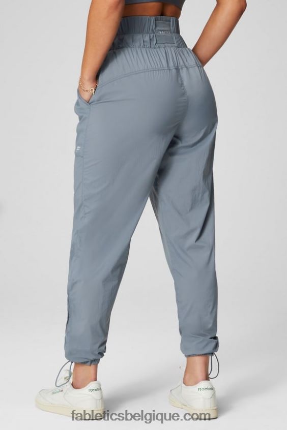 pantalon en nylon passepoilé à taille ultra haute femmes Fabletics 404P0T8 nuage d\'orage/argent réfléchissant