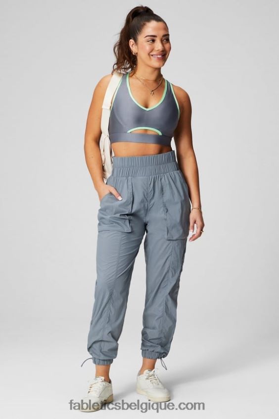 pantalon en nylon passepoilé à taille ultra haute femmes Fabletics 404P0T8 nuage d\'orage/argent réfléchissant