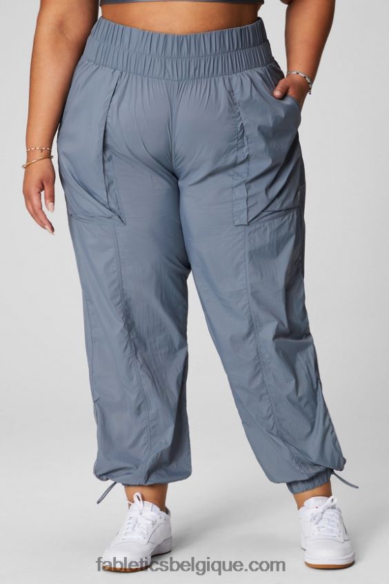 pantalon en nylon passepoilé à taille ultra haute femmes Fabletics 404P0T9 nuage d'orage/argent réfléchissant
