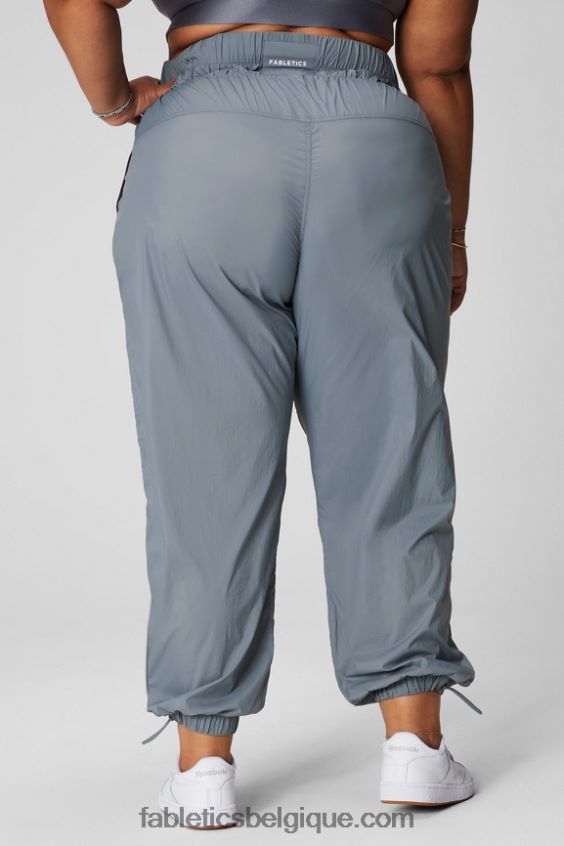 pantalon en nylon passepoilé à taille ultra haute femmes Fabletics 404P0T9 nuage d\'orage/argent réfléchissant