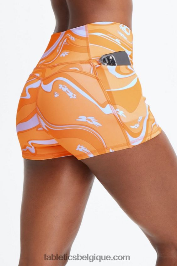 Oasis pureluxe short taille haute 2\'\' femmes Fabletics 404P0T464 blanc/goutte de citron/sorbet orange