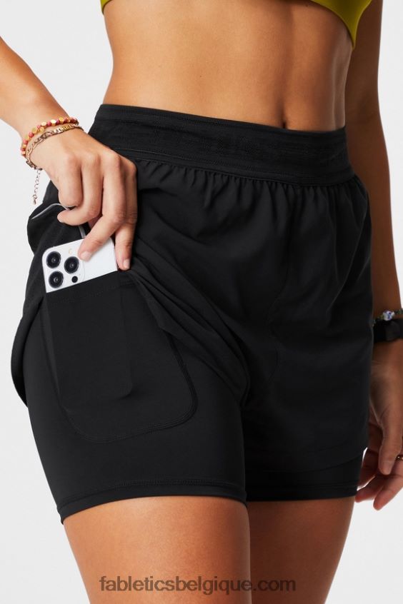 longueur perforée 5\" courte femmes Fabletics 404P0T598 noir/argent réfléchissant