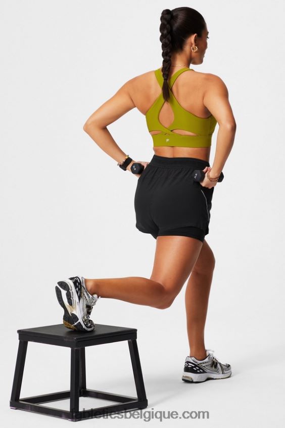 longueur perforée 5\" courte femmes Fabletics 404P0T598 noir/argent réfléchissant