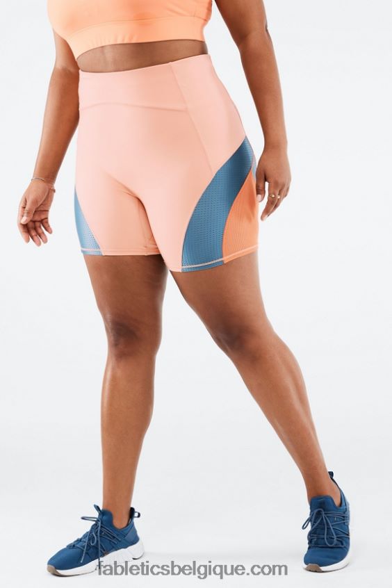 motion365 à taille haute court 6" femmes Fabletics 404P0T542 bouleau/vraie sarcelle/éclat d'orange