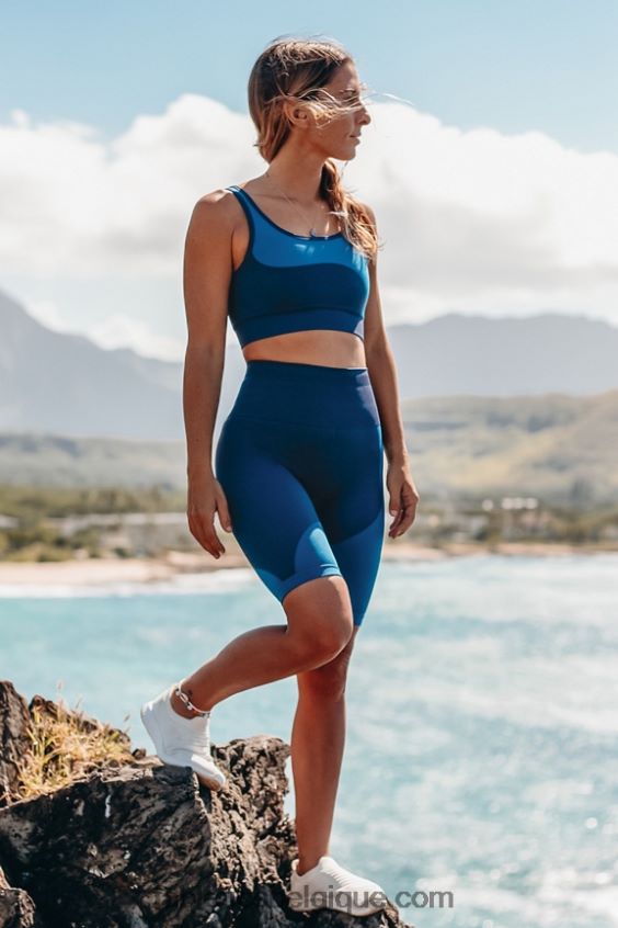 short bloc à taille haute sans coutures femmes Fabletics 404P0T535 minuit marine/éclaboussures