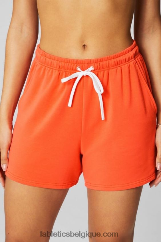 short de survêtement en tissu éponge de luxe femmes Fabletics 404P0T609 orange passion/blanc classique