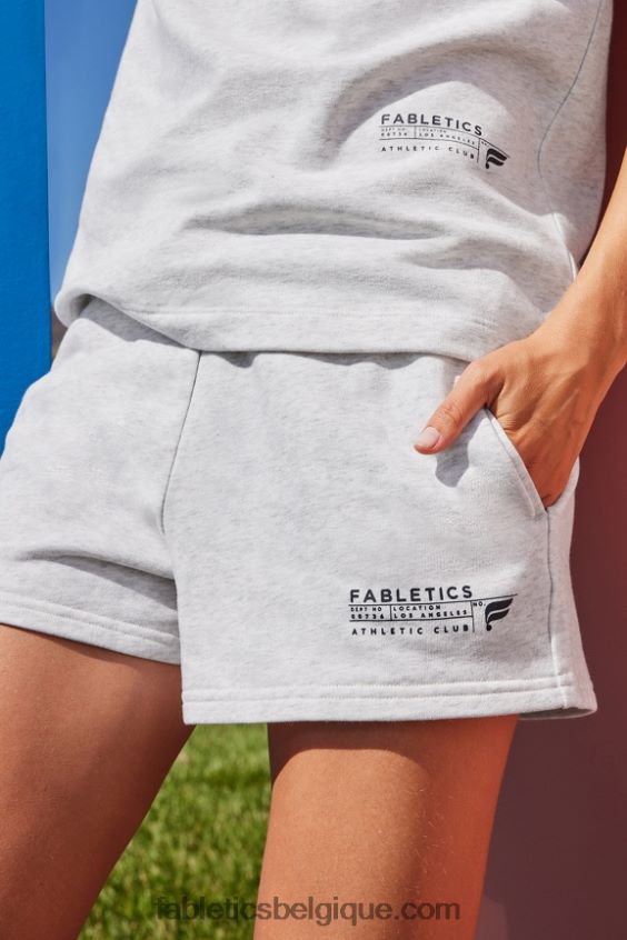 short de survêtement slim léger femmes Fabletics 404P0T376 soft grey heather/athletic club