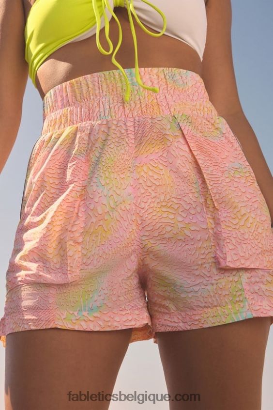 short en nylon passepoilé à taille ultra haute femmes Fabletics 404P0T602 léopard corail/argent réfléchissant