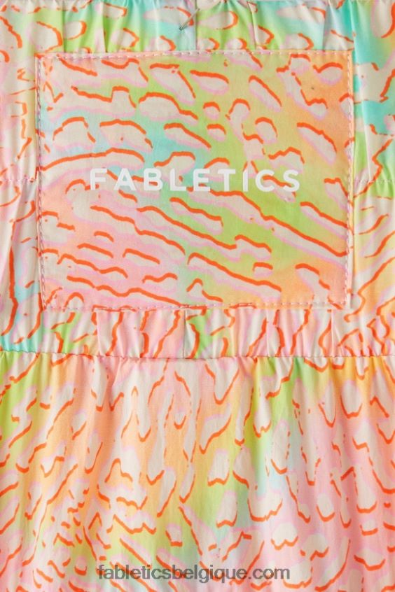 short en nylon passepoilé à taille ultra haute femmes Fabletics 404P0T602 léopard corail/argent réfléchissant