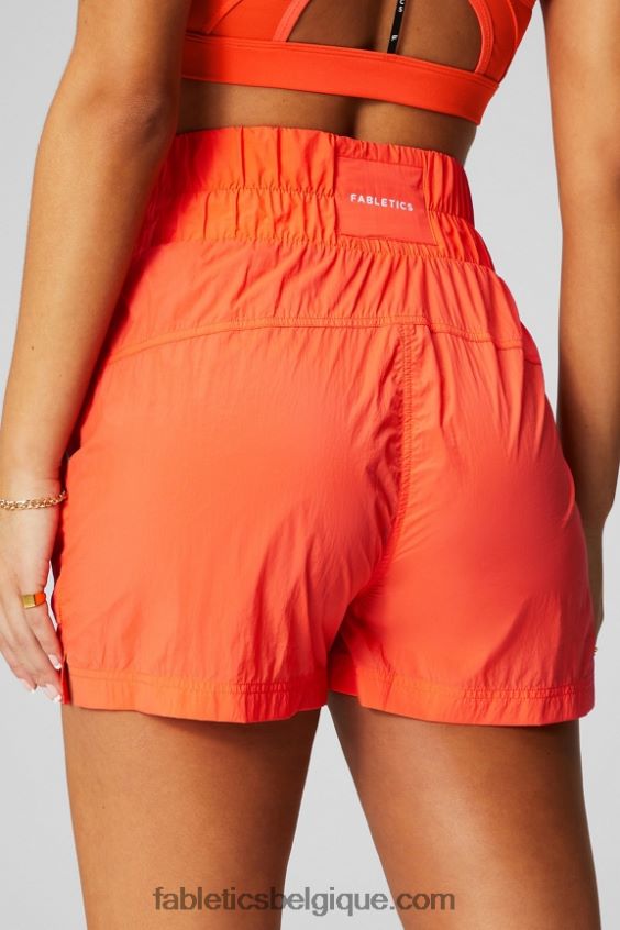 short en nylon passepoilé à taille ultra haute femmes Fabletics 404P0T603 orange passion/argent réfléchissant