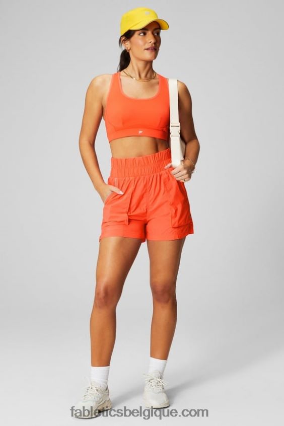 short en nylon passepoilé à taille ultra haute femmes Fabletics 404P0T603 orange passion/argent réfléchissant