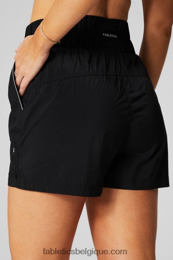 short en nylon passepoilé à taille ultra haute femmes Fabletics 404P0T604 noir/argent réfléchissant