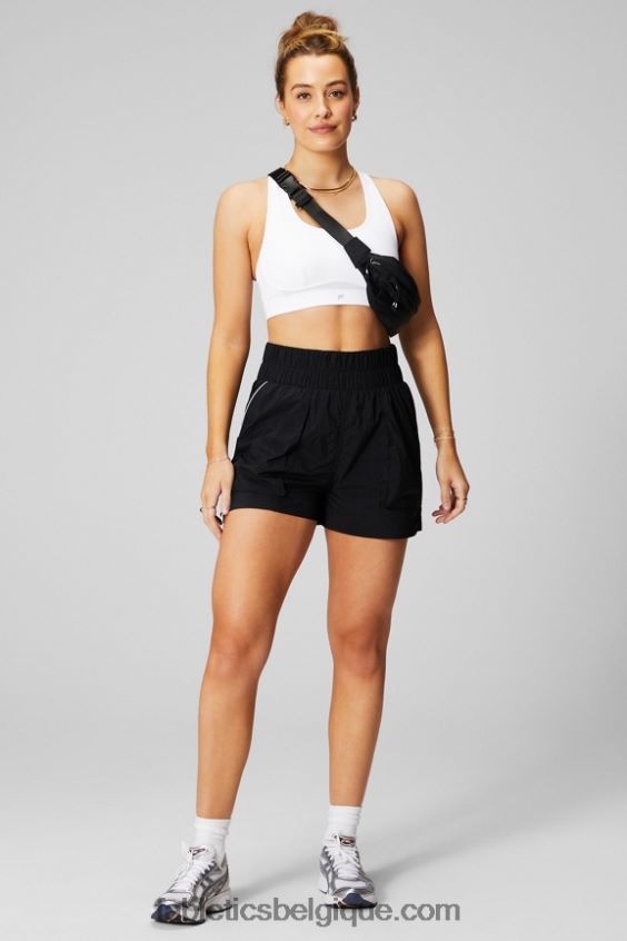 short en nylon passepoilé à taille ultra haute femmes Fabletics 404P0T604 noir/argent réfléchissant