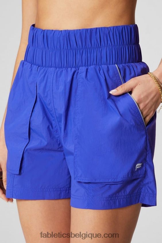 short en nylon passepoilé à taille ultra haute femmes Fabletics 404P0T605 argent royal/réfléchissant extrême