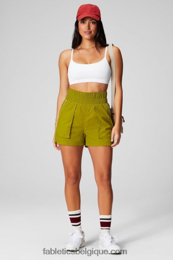 short en nylon passepoilé à taille ultra haute femmes Fabletics 404P0T606 oliveraie/argent réfléchissant