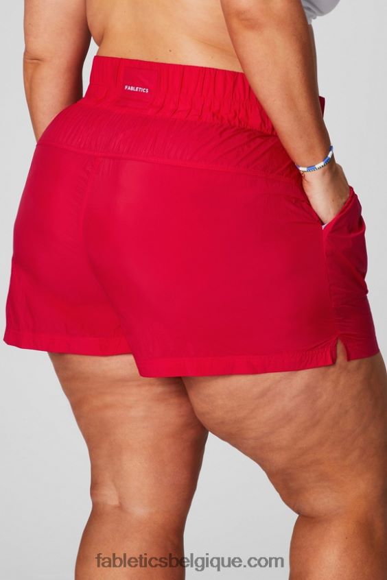 short en nylon passepoilé à taille ultra haute femmes Fabletics 404P0T608 cerise classique/argent réfléchissant