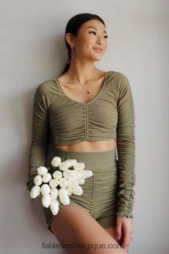 short froncé à taille haute sans couture femmes Fabletics 404P0T398 logo gris chiné foncé/blanc