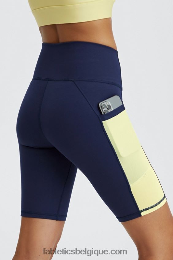short taille haute 9\'\' powerhold en déplacement femmes Fabletics 404P0T516 bleu marine foncé/crème au citron