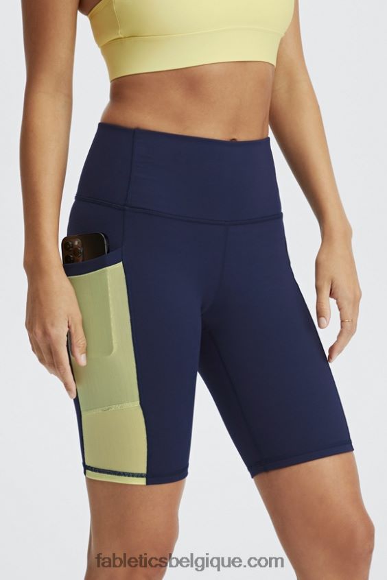 short taille haute 9\'\' powerhold en déplacement femmes Fabletics 404P0T516 bleu marine foncé/crème au citron