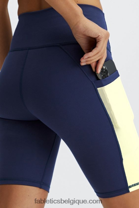 short taille haute 9\'\' powerhold en déplacement femmes Fabletics 404P0T516 bleu marine foncé/crème au citron