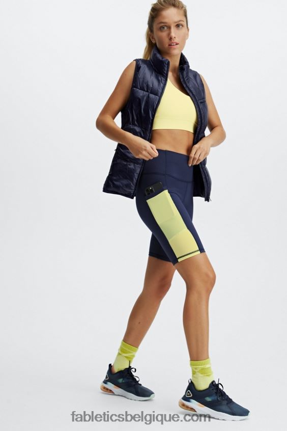 short taille haute 9\'\' powerhold en déplacement femmes Fabletics 404P0T516 bleu marine foncé/crème au citron