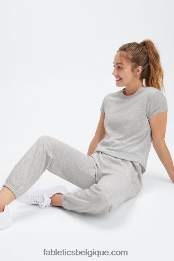 T-shirt en jersey 100 % coton femmes Fabletics 404P0T1995 gris clair chiné