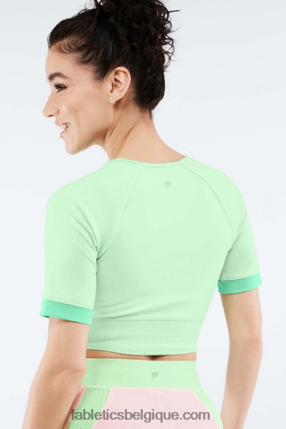 haut court avah color block à manches coupées femmes Fabletics 404P0T2083 eau tropicale/aloès