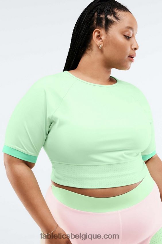 haut court avah color block à manches coupées femmes Fabletics 404P0T2084 eau tropicale/aloès