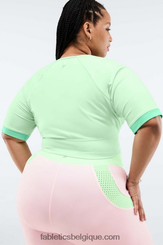 haut court avah color block à manches coupées femmes Fabletics 404P0T2084 eau tropicale/aloès