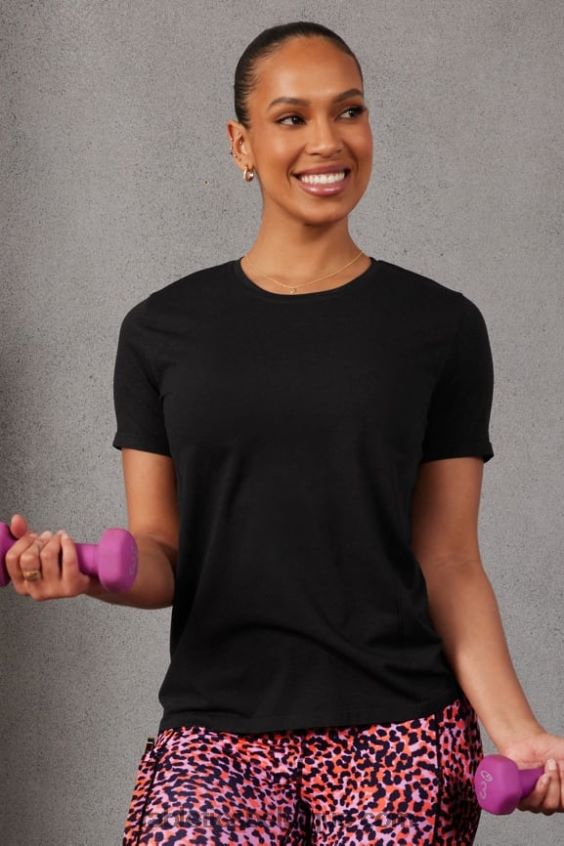 haut à manches courtes en plumes femmes Fabletics 404P0T1948 noir