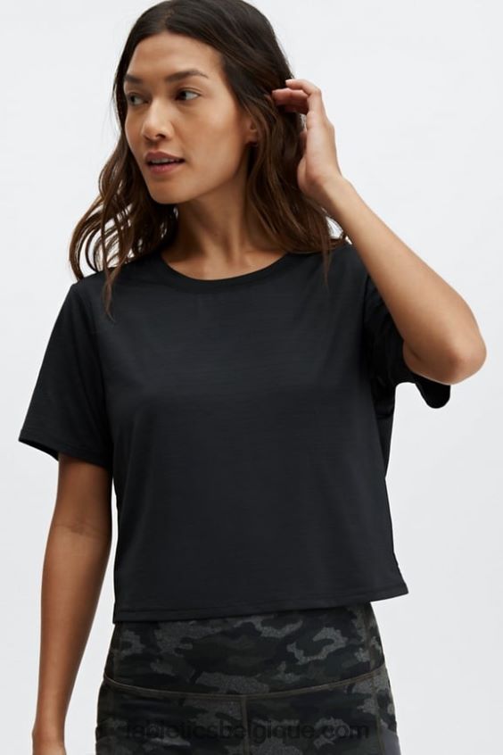 t-shirt écoresponsable à manches courtes et dos torsadé femmes Fabletics 404P0T2050 noir
