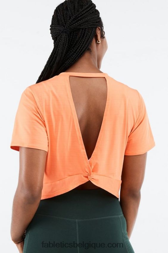 t-shirt écoresponsable à manches courtes et dos torsadé femmes Fabletics 404P0T2052 explosion d'orange