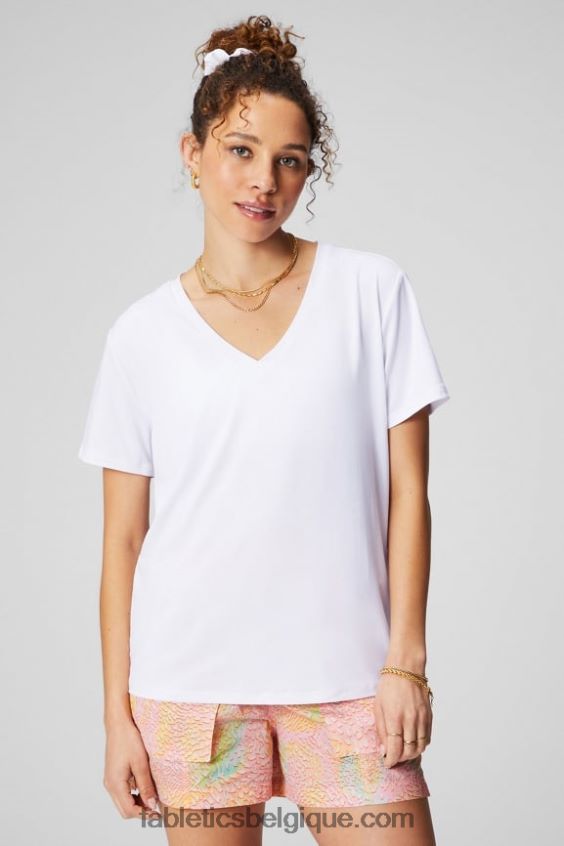 t-shirt manches courtes col v dry-flex femmes Fabletics 404P0T1958 blanc classique