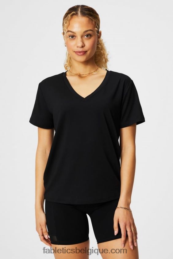 t-shirt manches courtes col v dry-flex femmes Fabletics 404P0T1959 noir