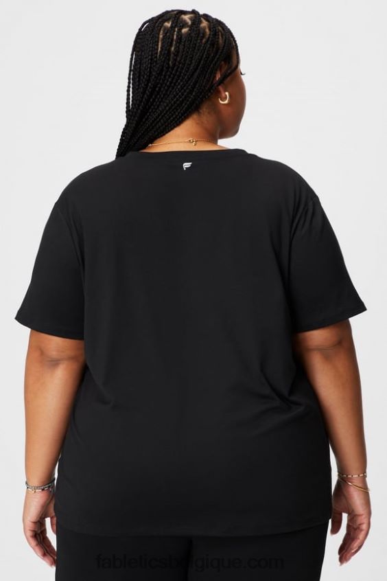 t-shirt manches courtes col v dry-flex femmes Fabletics 404P0T1960 noir
