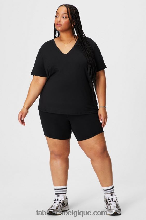 t-shirt manches courtes col v dry-flex femmes Fabletics 404P0T1960 noir