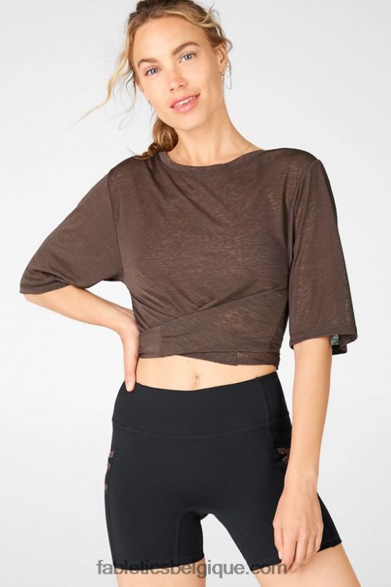 t-shirt à nouer à manches courtes ryan femmes Fabletics 404P0T2061 cacao