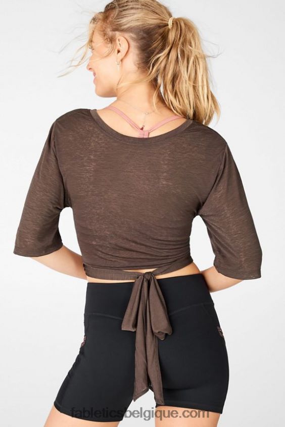 t-shirt à nouer à manches courtes ryan femmes Fabletics 404P0T2061 cacao