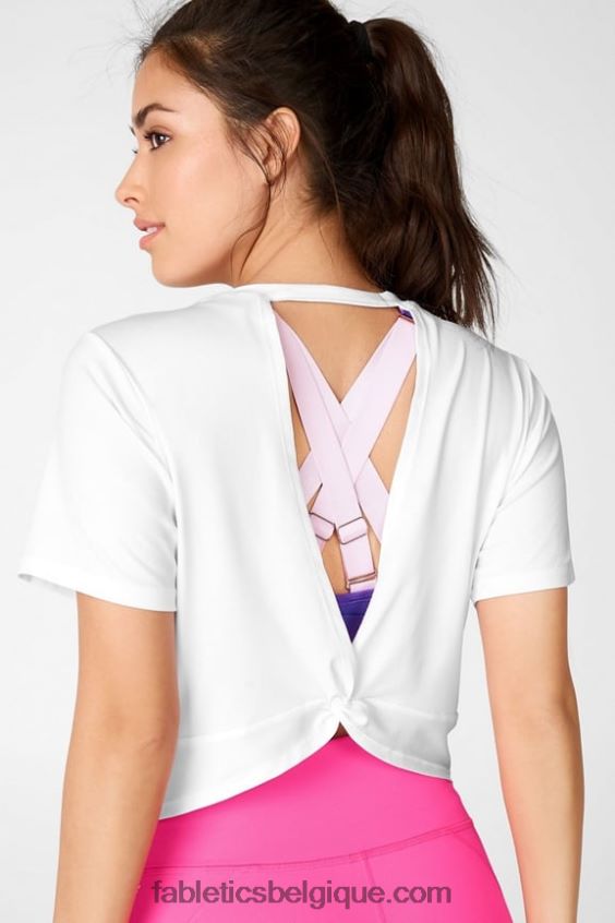 t-shirt pia powertouch léger à dos torsadé femmes Fabletics 404P0T2102 blanc