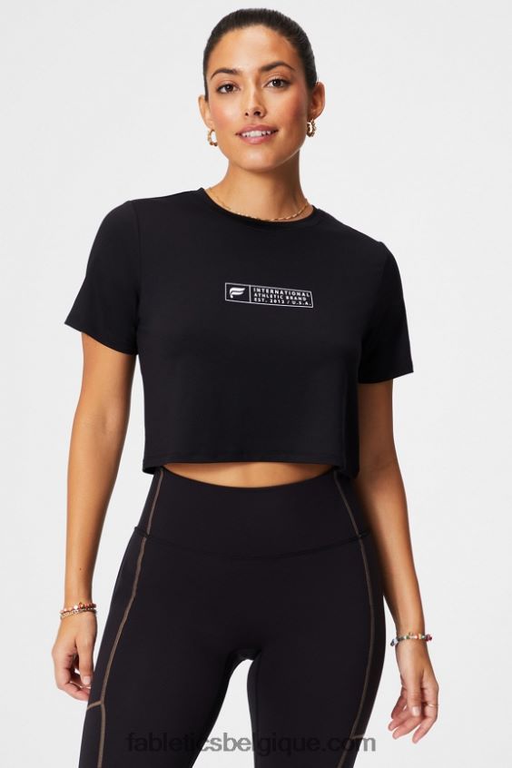 t-shirt ultra-court à manches courtes dry-flex femmes Fabletics 404P0T1953 noir/blanc classique