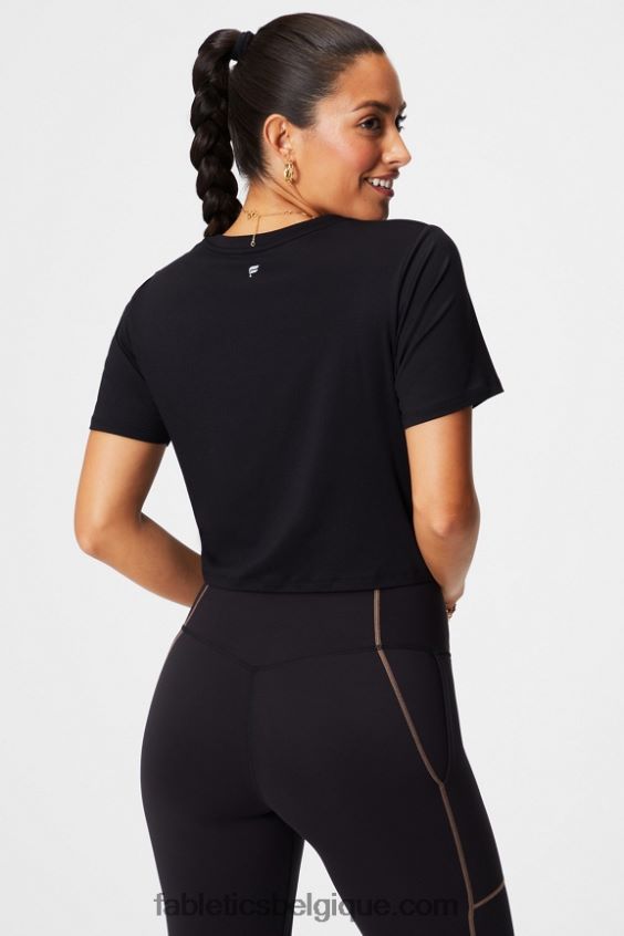 t-shirt ultra-court à manches courtes dry-flex femmes Fabletics 404P0T1953 noir/blanc classique
