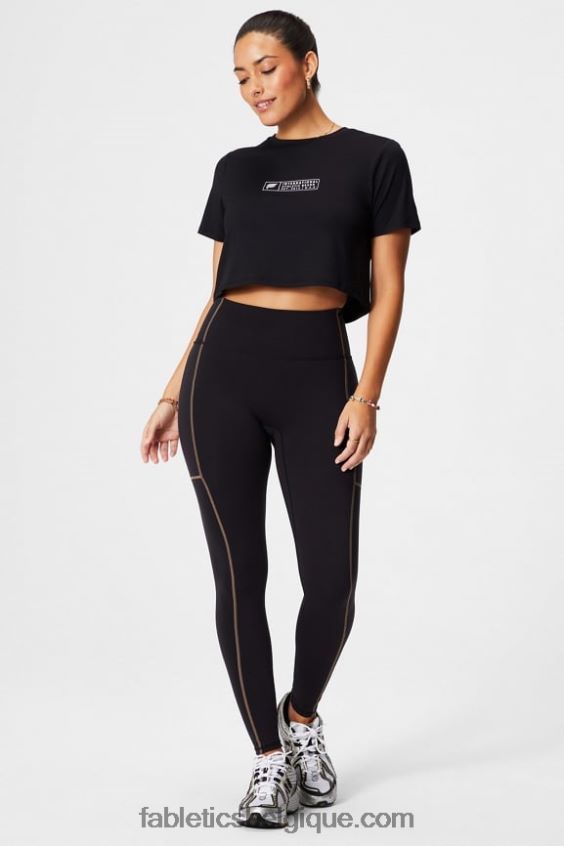t-shirt ultra-court à manches courtes dry-flex femmes Fabletics 404P0T1953 noir/blanc classique