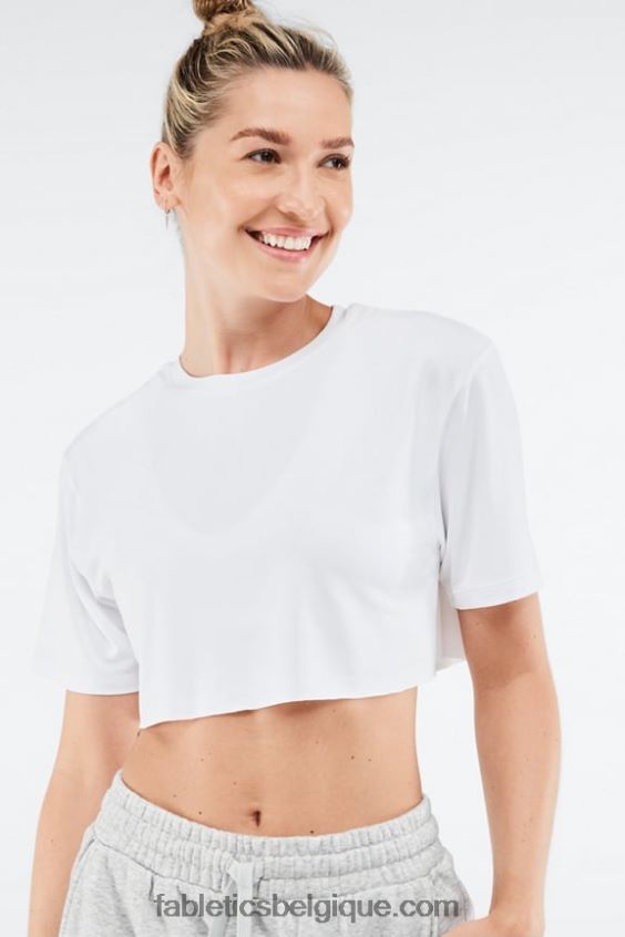 t-shirt ultra-court à manches courtes dry-flex femmes Fabletics 404P0T1954 blanc