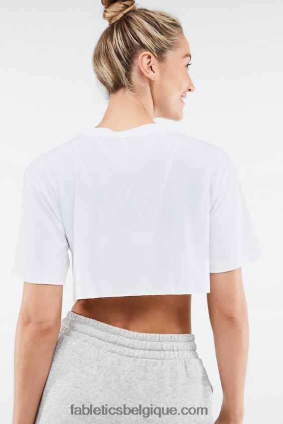 t-shirt ultra-court à manches courtes dry-flex femmes Fabletics 404P0T1954 blanc