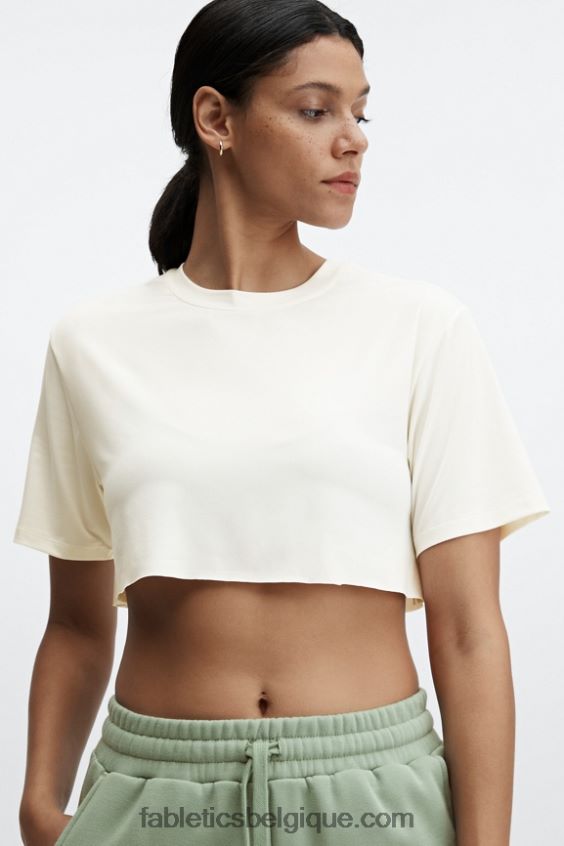 t-shirt ultra-court à manches courtes dry-flex femmes Fabletics 404P0T1955 blanc doux