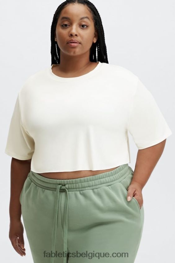 t-shirt ultra-court à manches courtes dry-flex femmes Fabletics 404P0T1956 blanc doux