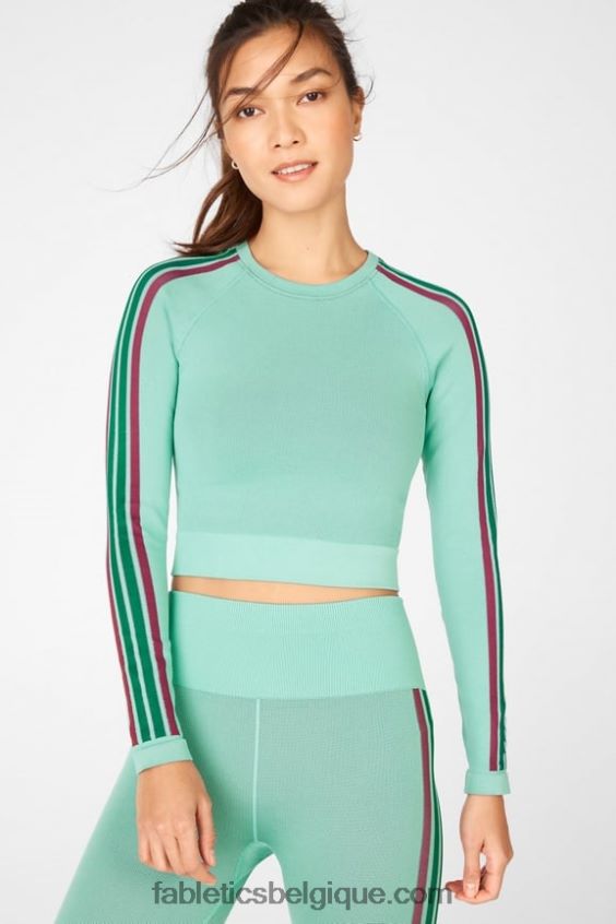 crop top à manches longues sans coutures aisley femmes Fabletics 404P0T2709 multi rayures bleu lunaire