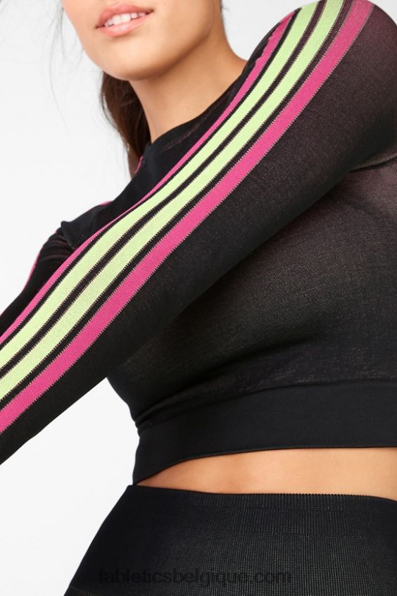 crop top à manches longues sans coutures aisley femmes Fabletics 404P0T2731 rose rayé multi