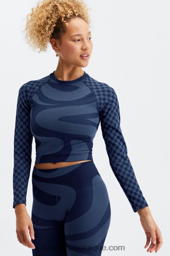 crop top à manches longues sans coutures jada femmes Fabletics 404P0T2663 marine foncé/bleu moyen