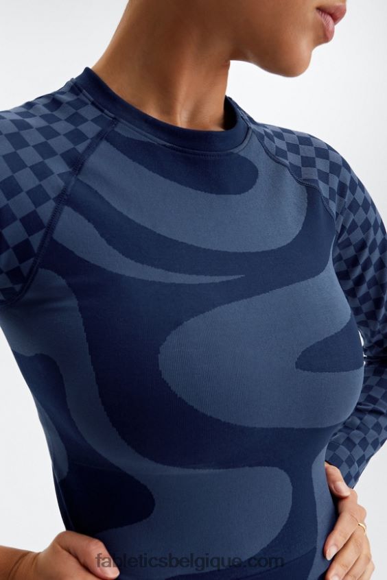 crop top à manches longues sans coutures jada femmes Fabletics 404P0T2663 marine foncé/bleu moyen